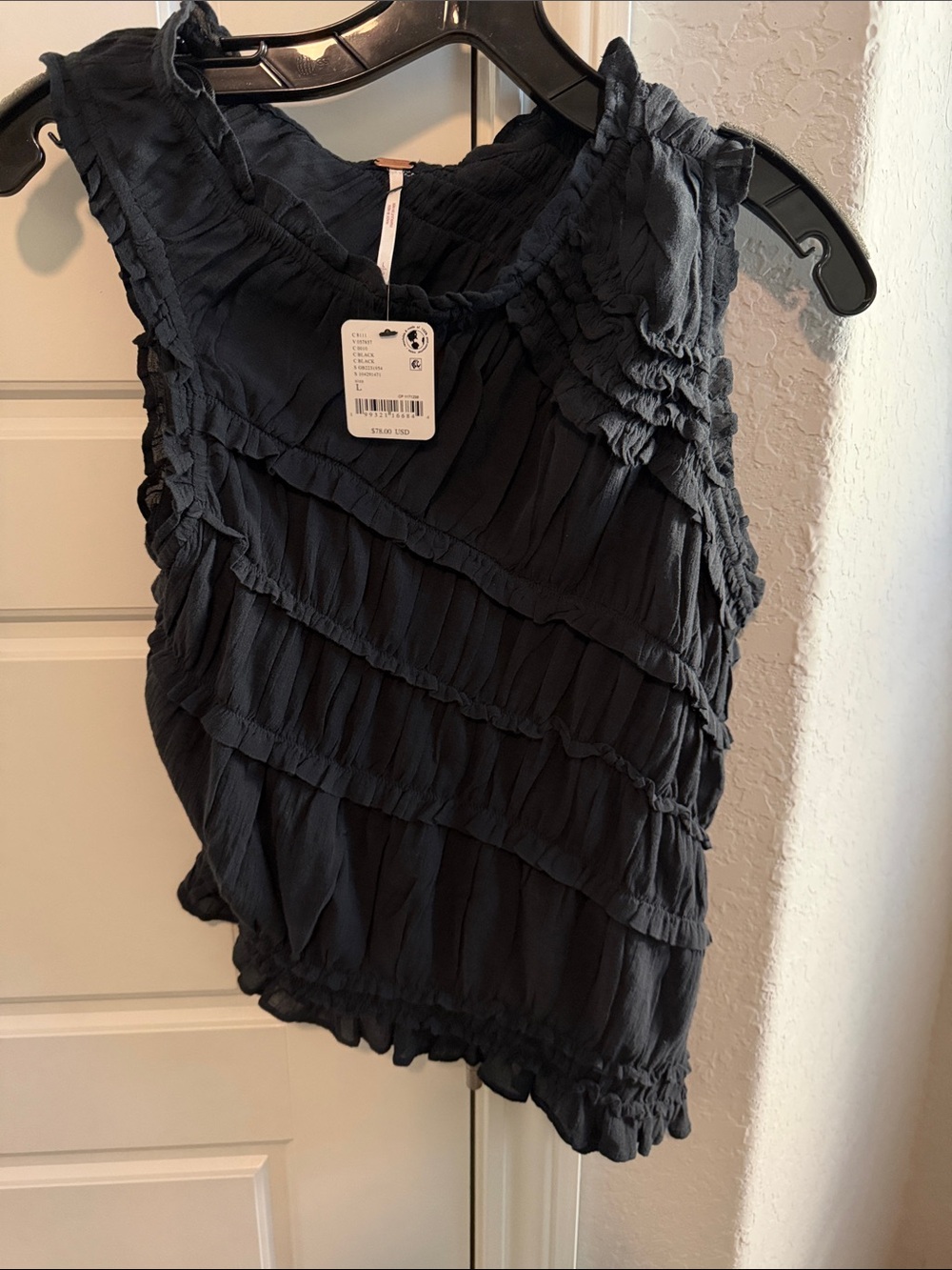 Free People Black Top with Copper Logo Tag